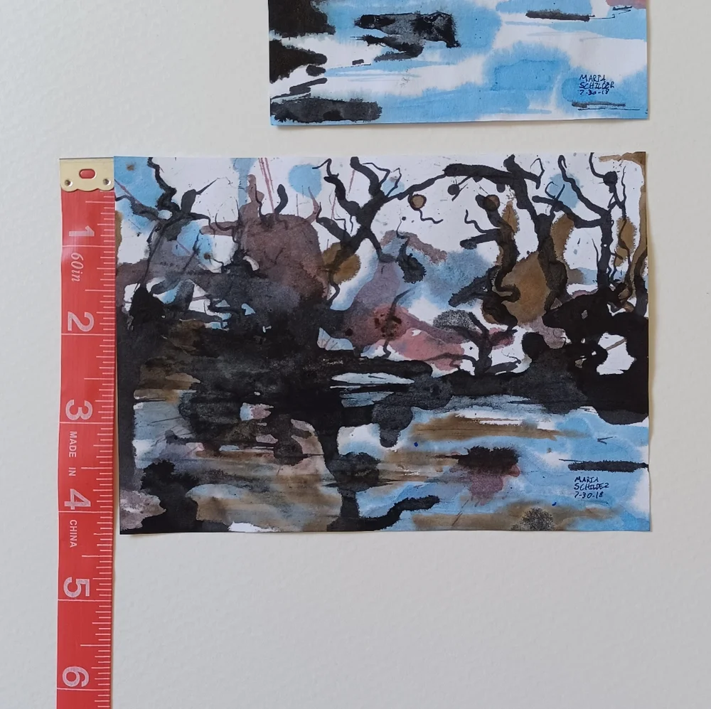 ORIGINAL ART Set of 4 Abstract Ink Landcapes 4.25